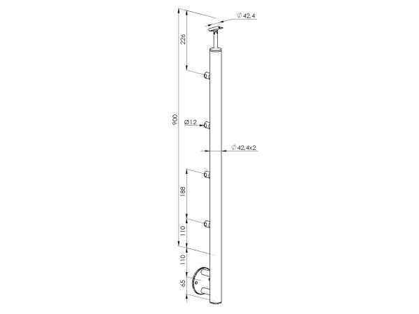 Geländerpfosten 4x12,0 Bauhöhe 900 mm vorgesetzt 42,4x2,0 mm Edelstahl V2A Reling Wandmontage